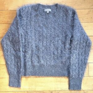 J.Crew Brushed Cashmere Cable Knit Crew Neck Sweater | Gray | Size S